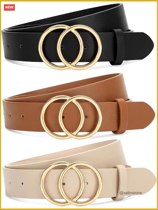 3 Pack Women Waist Belts for Jeans Pants Dresses, Double O-Ring Gold Buckle main image 6